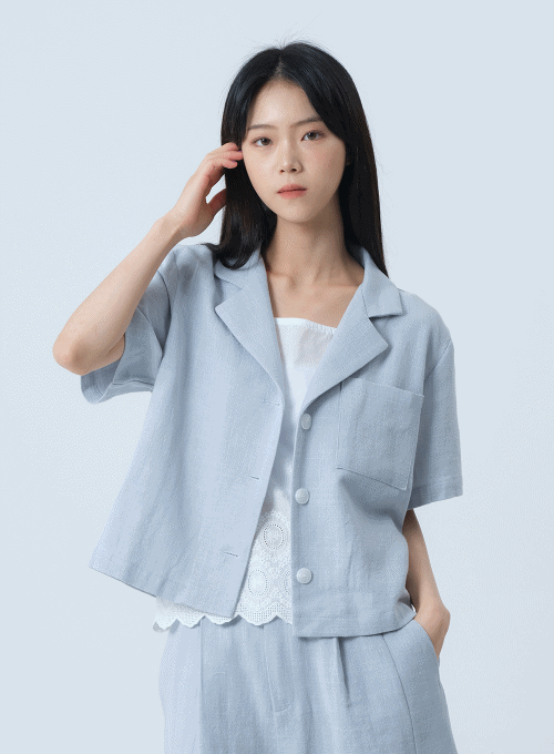 Linen Single Pocketed Cropped Jacket OY12