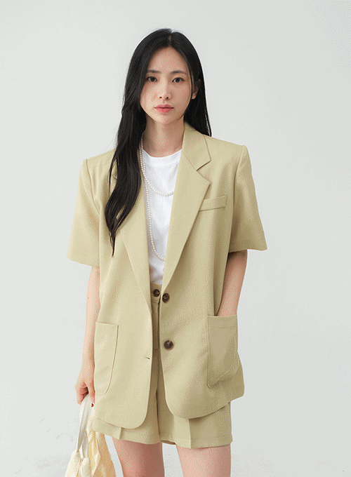 Oversized Boxy Blazer Jacket and Shorts Set OY24