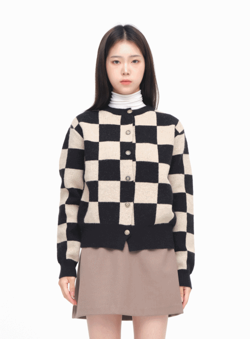 Checkerboard Pattern Cardigan
