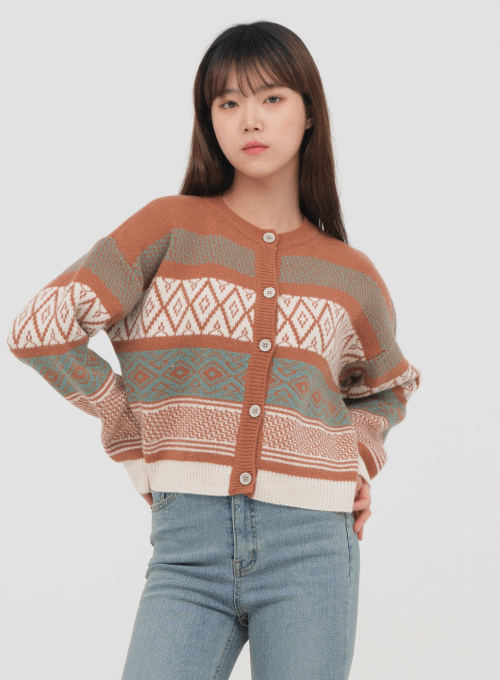 Multi Color Stripped Crew Neck Cardigan