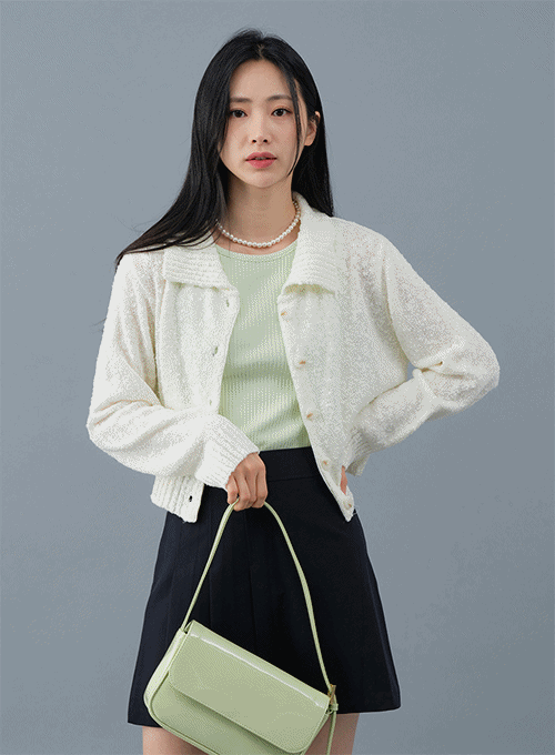 Textured Sheer Collared Cardigan OA26