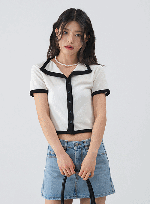 V-Neck Collared Ringer Cardigan OM12