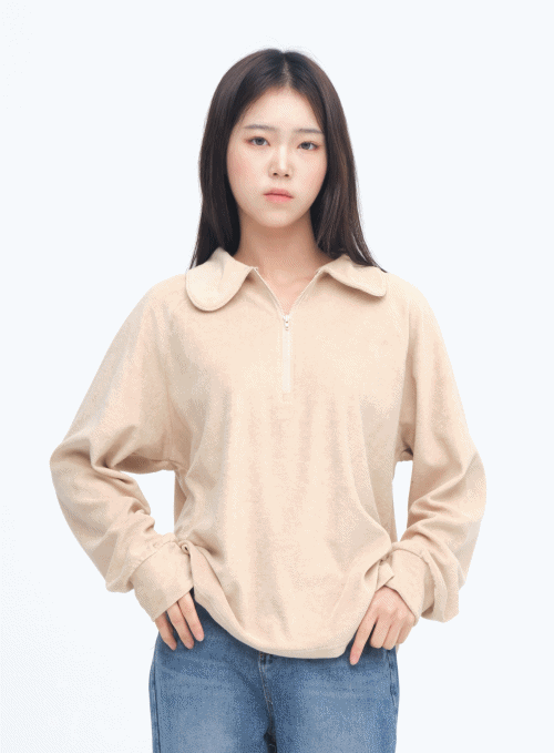 Round Collar Zip-Up Tee