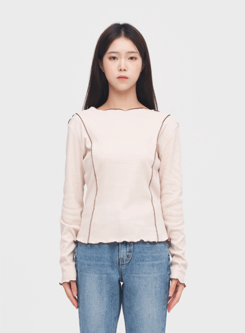 Waive Trim Collar Long Sleeve T-Shirt