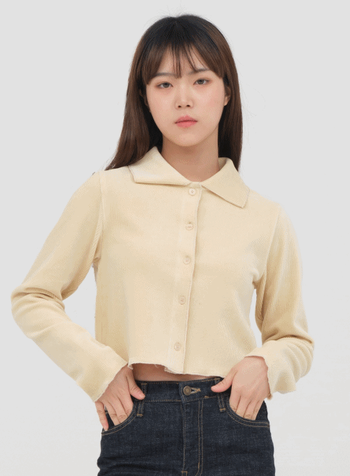 Ribbed Crop Shirt with Collar