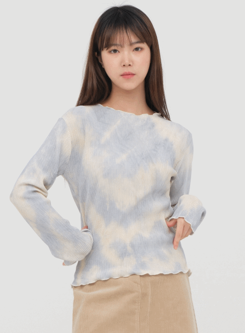 Pleated Tie Dye Long Sleeve T Shirt