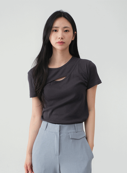 Asymmetrical Slit Cotton Top OY24