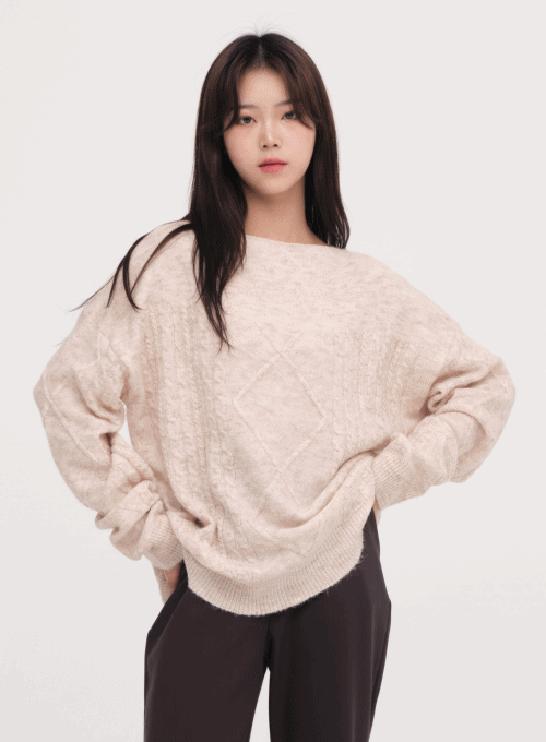 Wool Cable Pattern Long Knit
