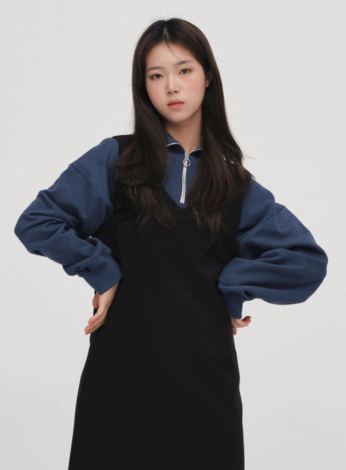 Letter Embroidered Zip-Up Sweater