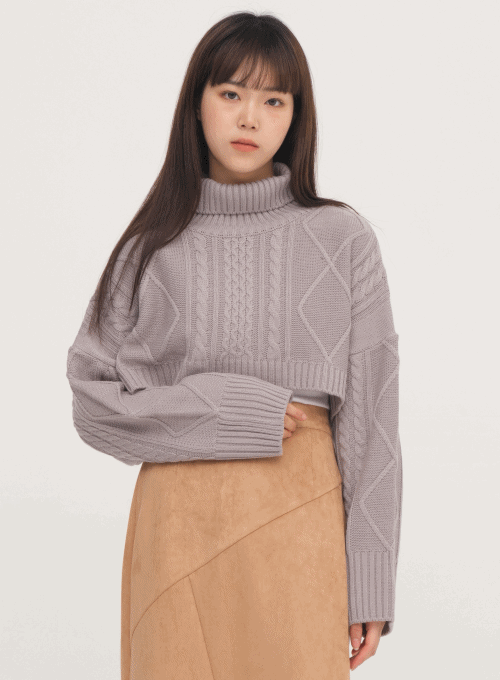 Pretzel Pattern Turtleneck Crop Knit