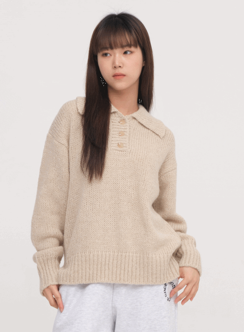 Mohair Simple Button Knit