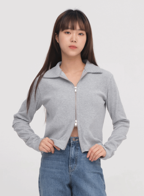 Two Way Zipper Ribbed Cardigan