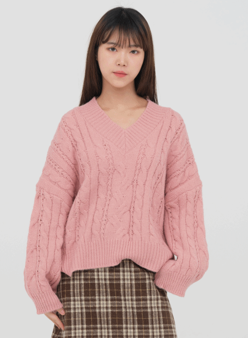 V Neck Cable Knit