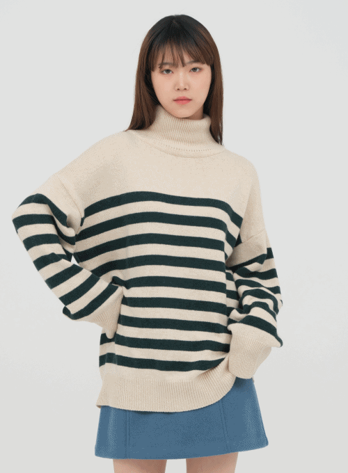 Striped Turtleneck Knit Sweater