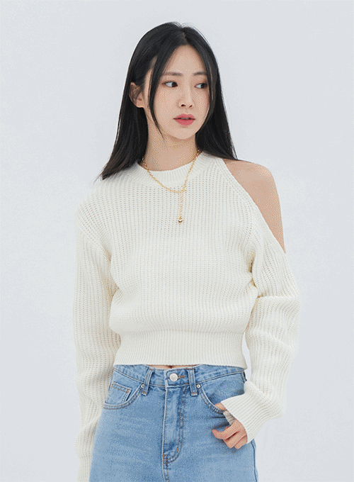 One Shoulder Cur Out Knit Top OM17