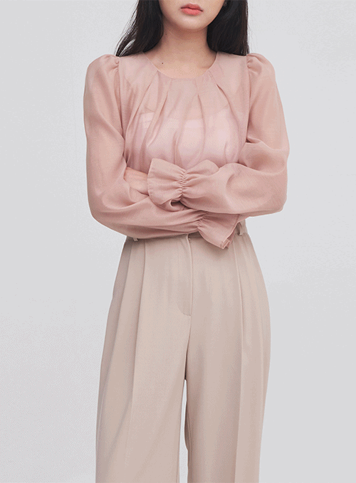 Pintuck Neck Puff Blouse