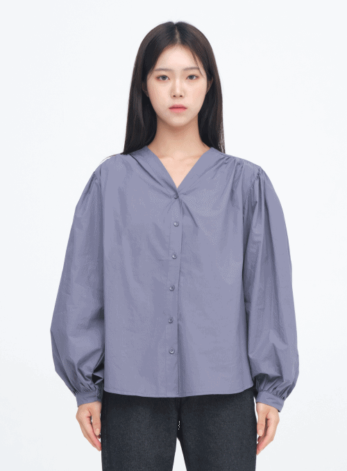Collarless Loose Fit Blouse
