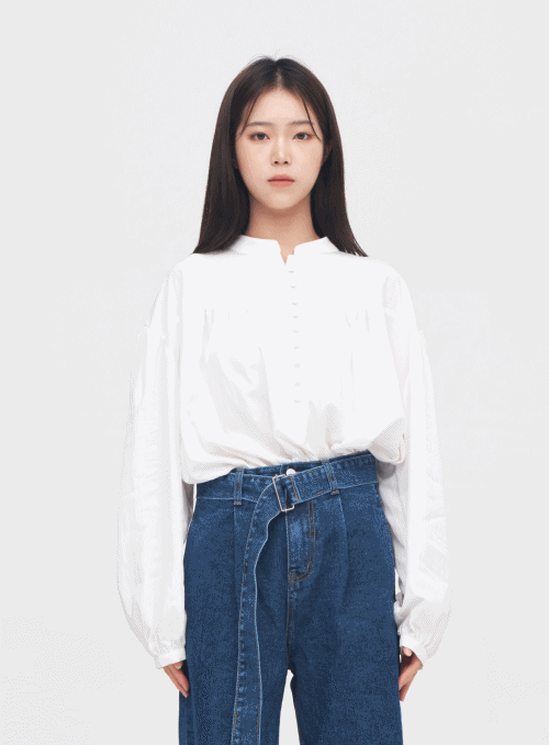 Round Neck Button Blouse