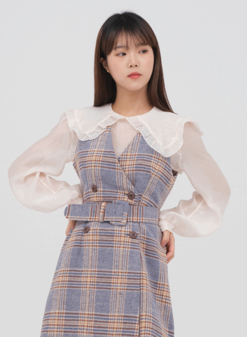 Frill Collar Mesh Blouse