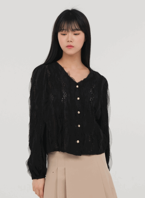V Neck Cardigan with Lace Detail OM3