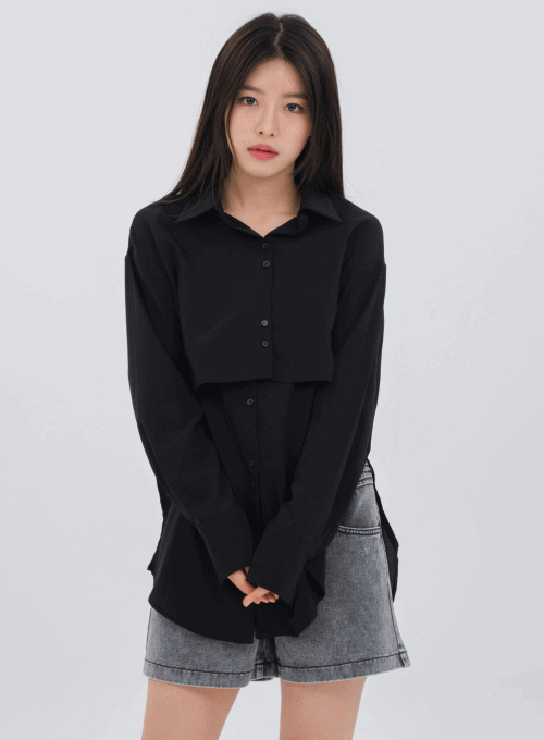 Cropped Shirt and Layered Sleeveless Top as a Set OM18