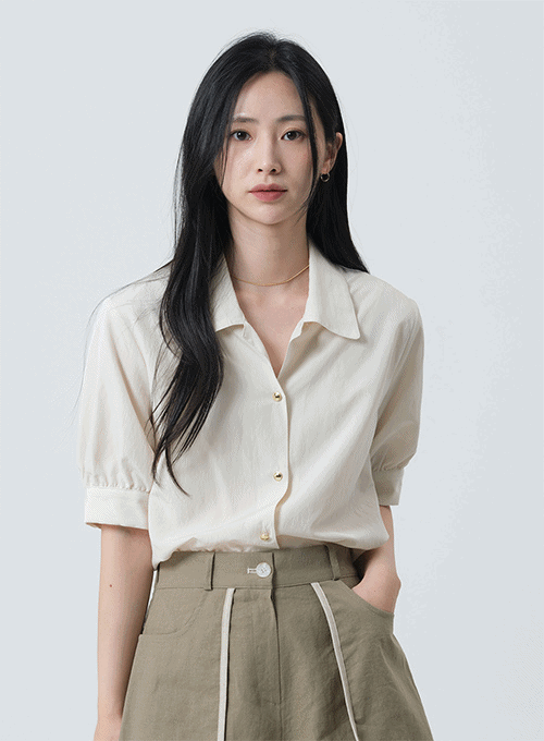 Golden Button Collared Blouse OY16