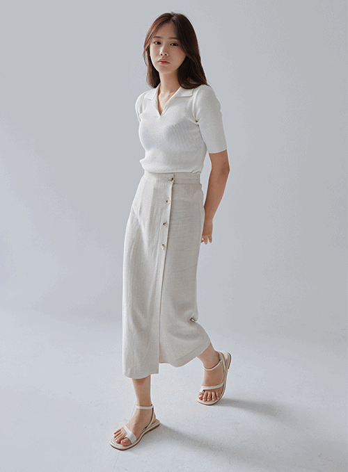 Linen Button Wrap Skirt