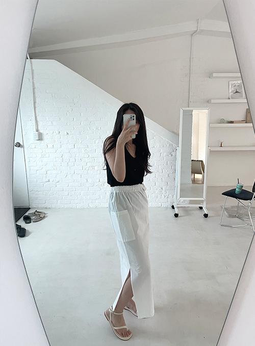 Cotton Pocket Long Skirt