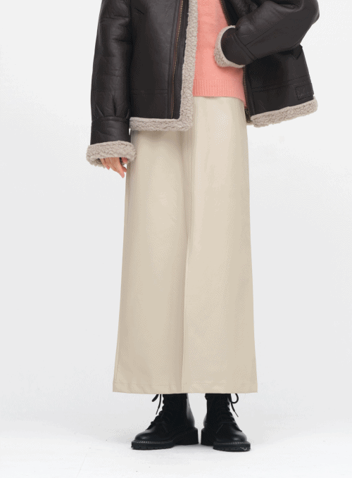 Faux Leather Skirt With Front Slit