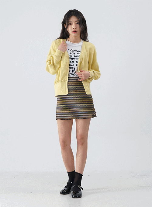 Stripped Pattern Knitted Mini Skirt OM04