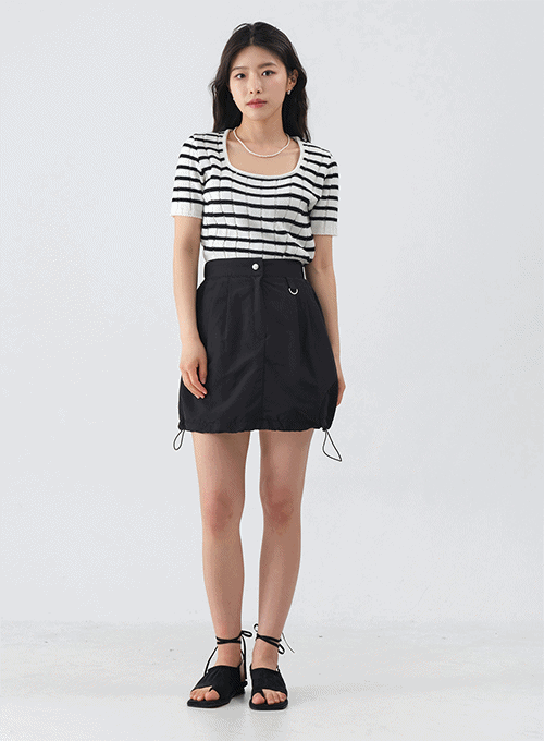 Drawstring Waist Nylon Mini Skirt OM11