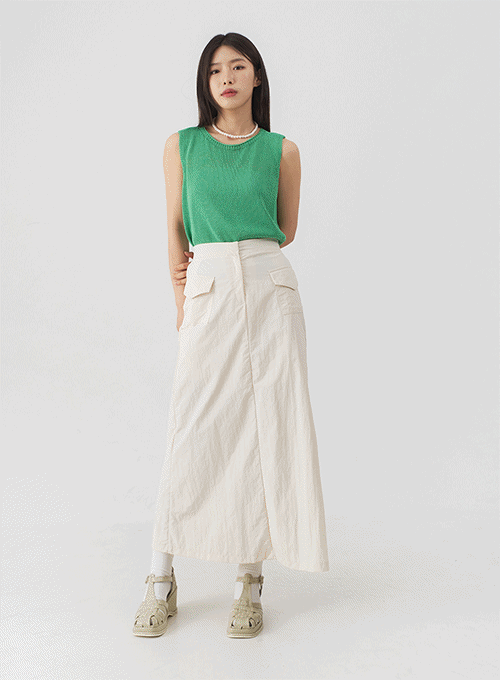 Nylon Pocketed Maxi Skirt OY24