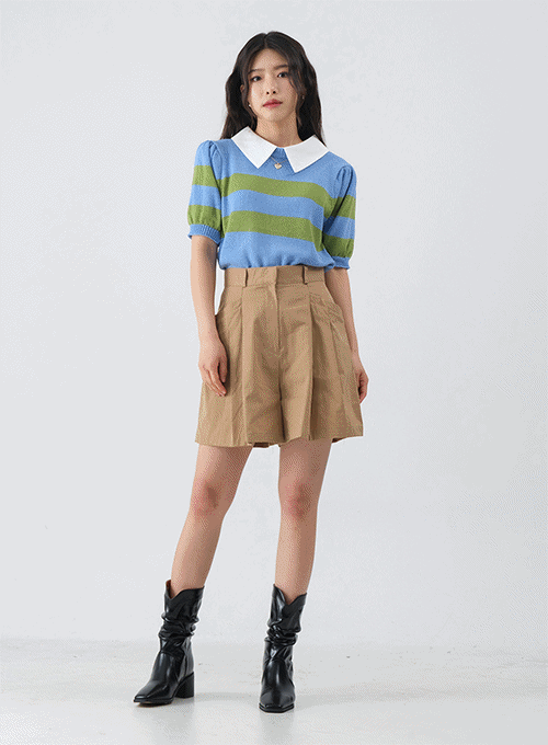 Pintuck Pocketed Cotton Shorts OY13