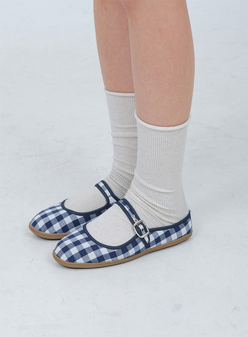 Plaid Pattern Buckle Strap Mary Jane Mules OA25