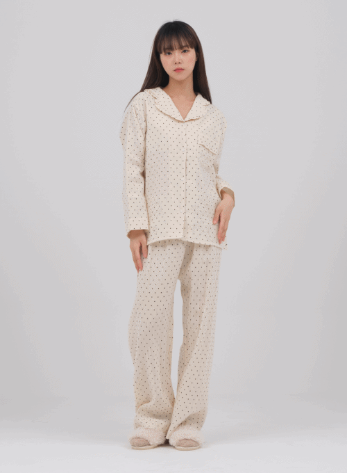 Dotted top and trouser pajama set in cotton