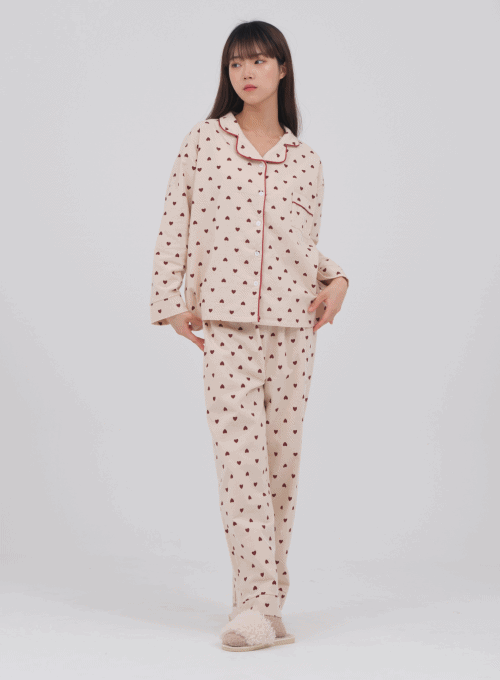 Top And Trouser Pajama Set With Small Hearts