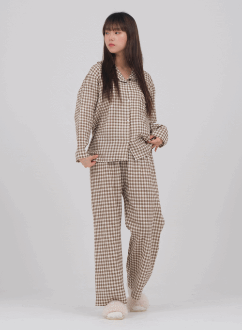 Top and Trouser Pajama Set in Check Pattern