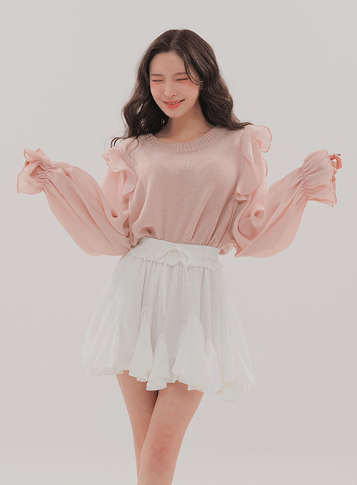 Blouse and Knit Mixed Top with Shoulder Frill BM7
