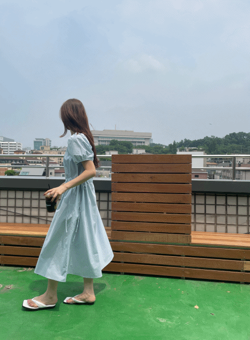 Square Neck Side Ribbon Long Dress