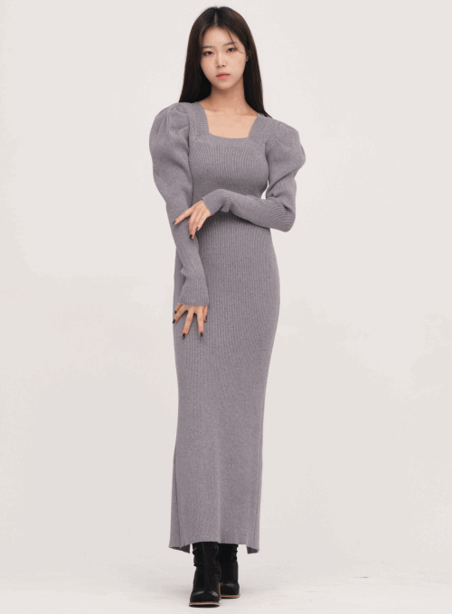 Square Neck Knit Long Dress