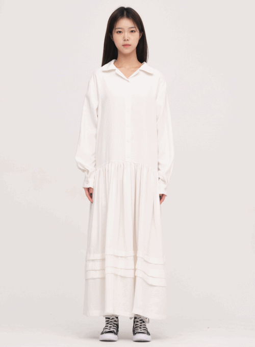 Front Button Tiered Long Dress