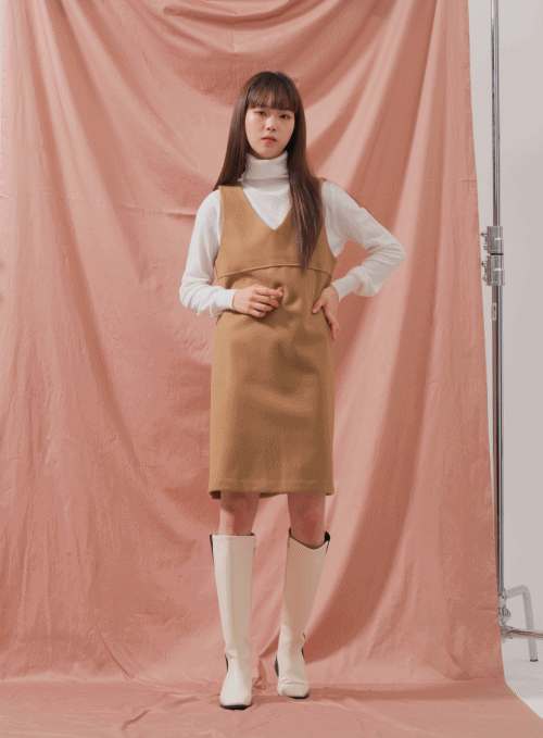 V-Neck Wool Midi Dress