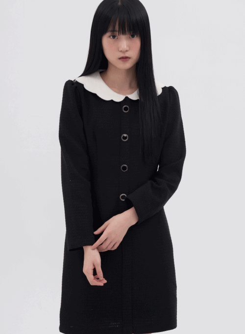 Classic Style Mini Dress With Cloud Shaped Collar