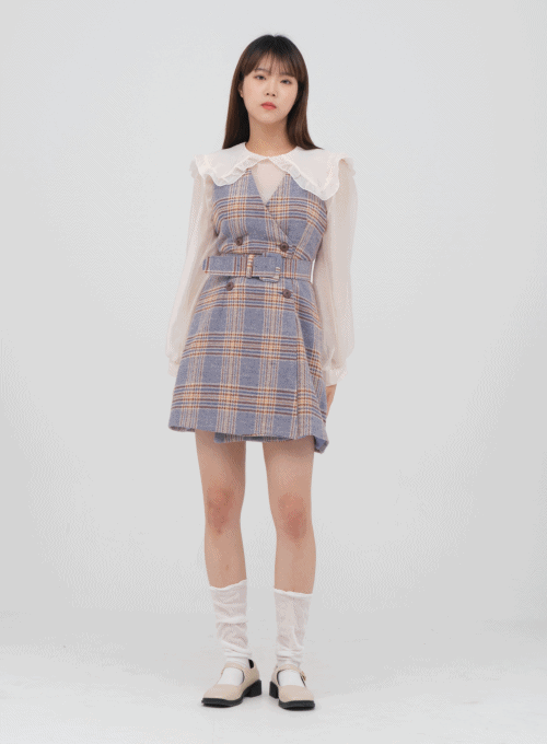 Sleeveless Wrap Mini Dress with Belt in Wool
