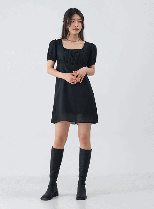 Square Neck Shirred Mini Dress OY16