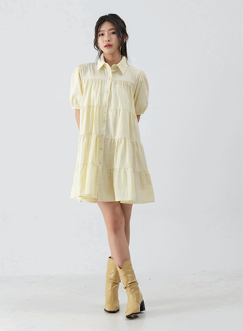 Collared Short Sleeve Ruffle Hem Mini Dress OY16