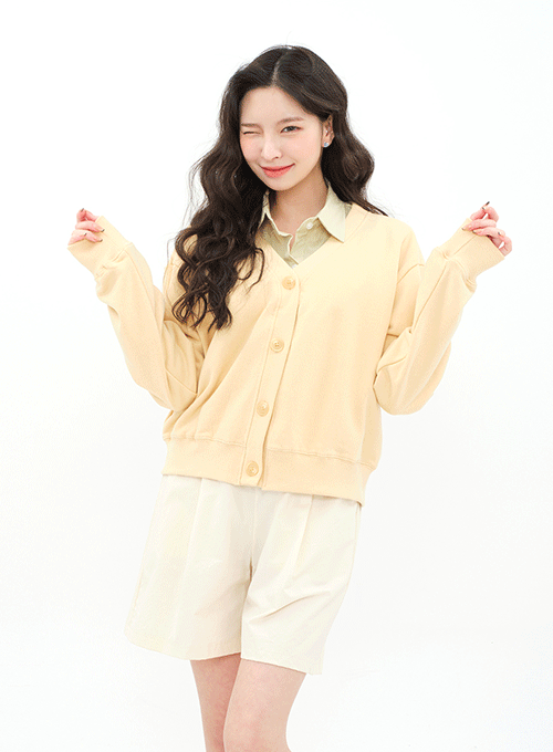 V-neck Button Down Sweat Shirt Cardigan BA13