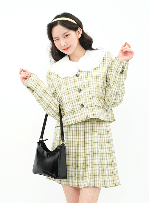 Collarless Plaid Formal Jacket BA15