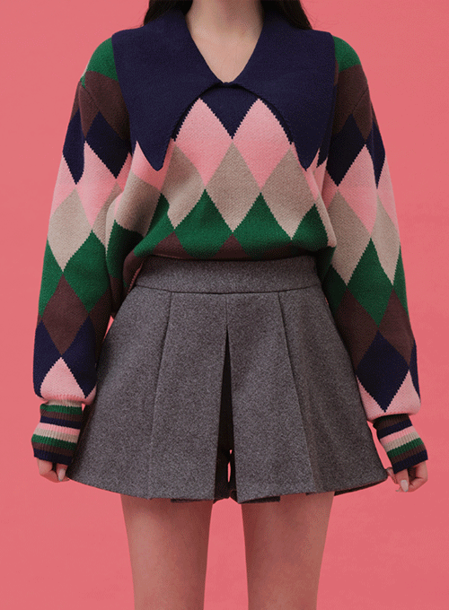 Pintuck Wool Skirt Pants