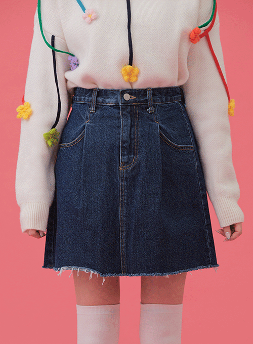 Pintuck Denim Skirt